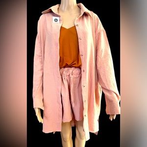 Plain Open Front Kimono & Shorts Set Without inside Shirt top